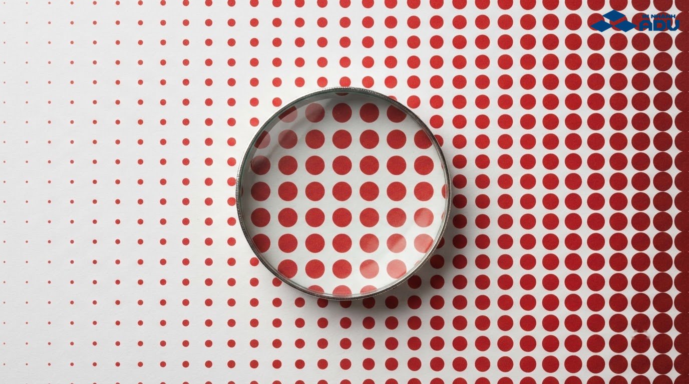 Các chấm tram đỏ tăng dần kích thước trên nền giấy trắng