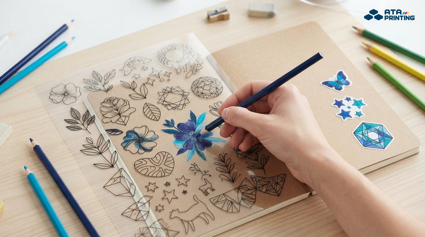 Sticker không màu dạng nét viền được tô thủ công và bóc dán trang trí