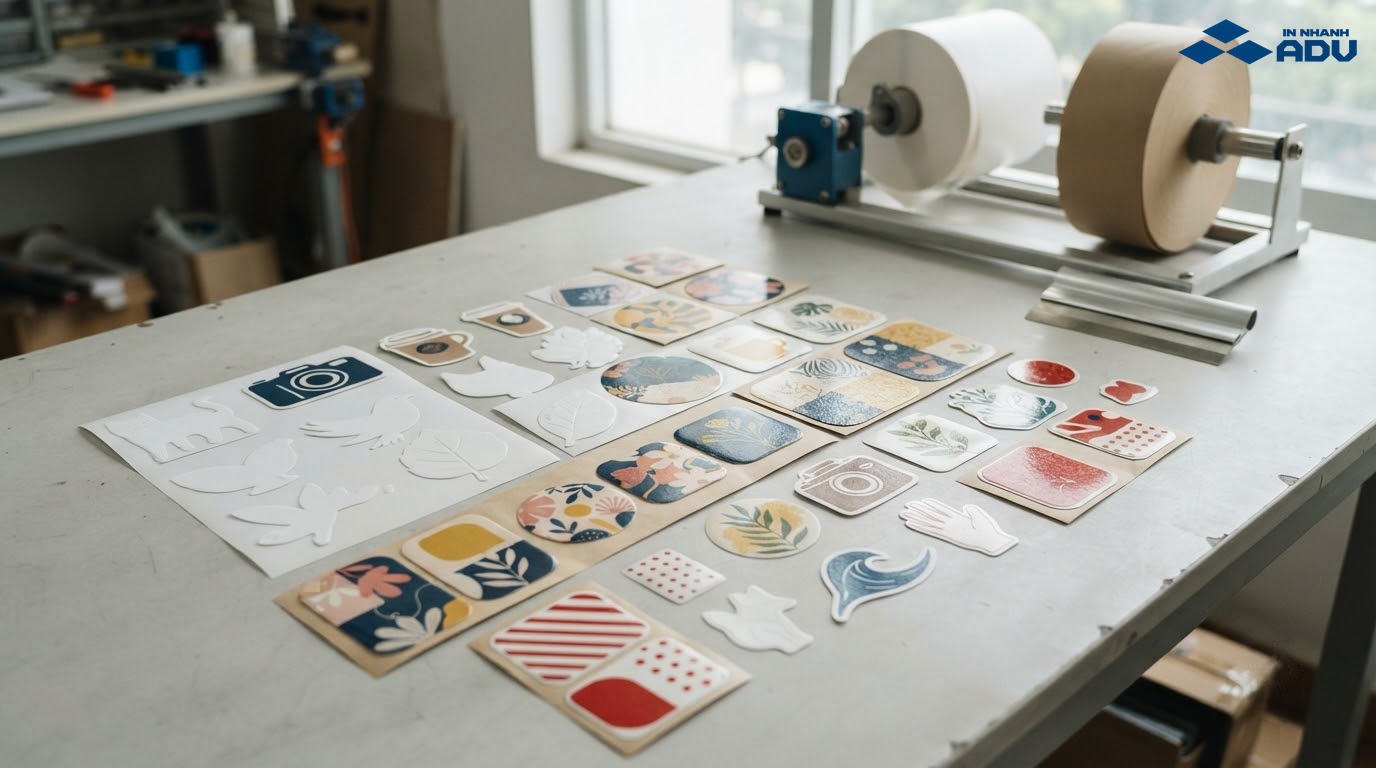 Nhiều mẫu sticker thành phẩm tại xưởng in TPHCM