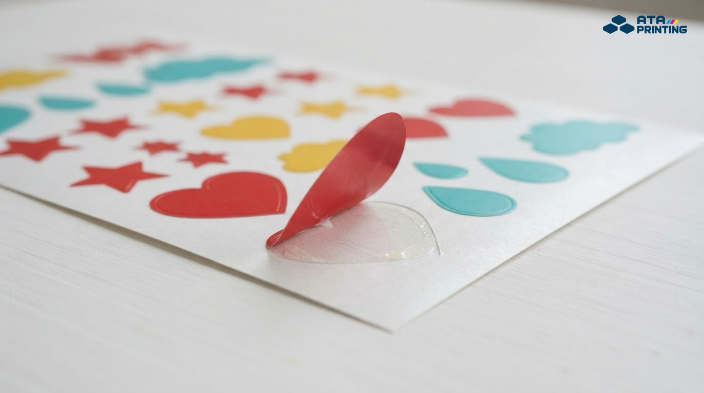 Tờ sticker bế demi nhiều hình dáng, một sticker được bóc khỏi đế