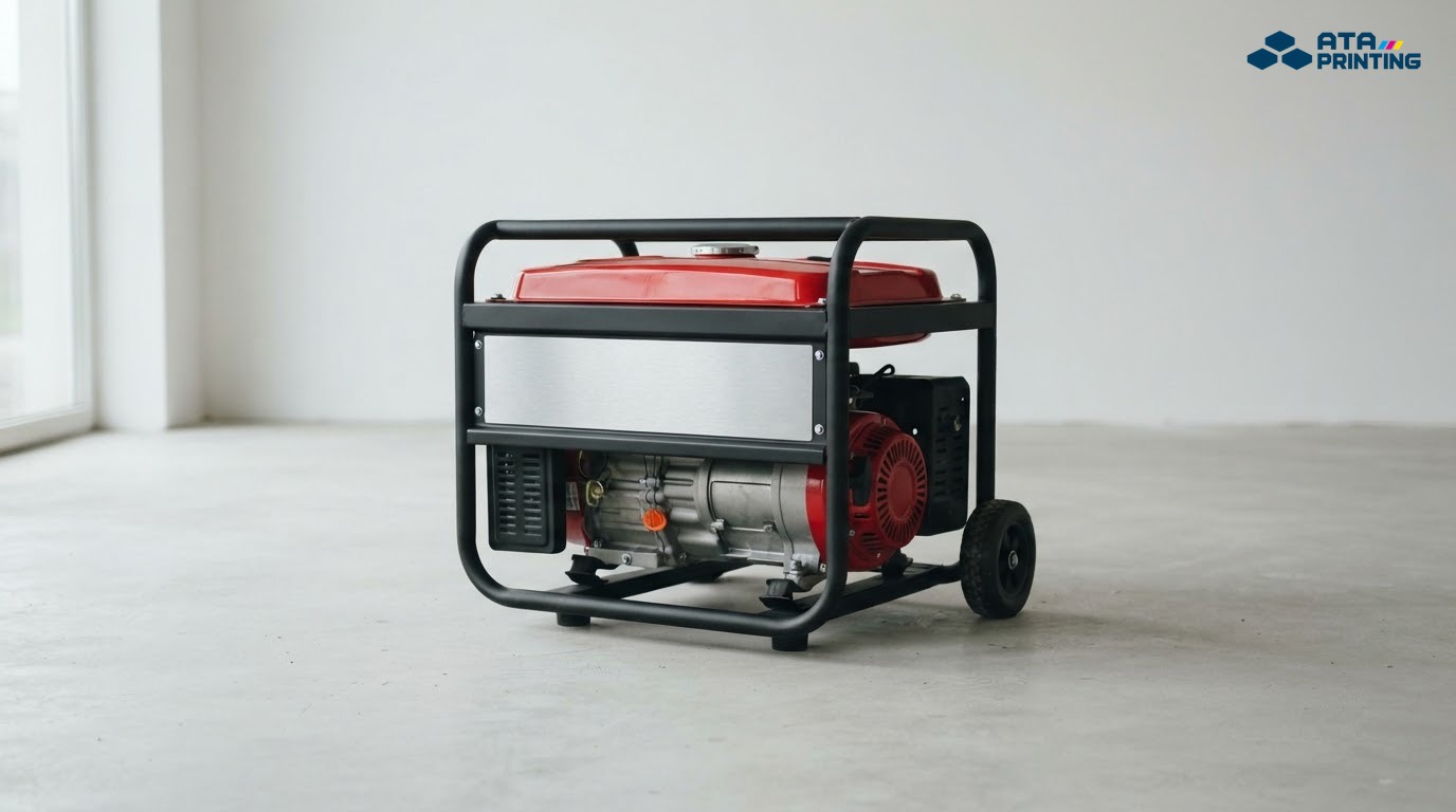 Tấm tem vân xước bạc trên mặt trước máy phát điện khung thép, bình đỏ