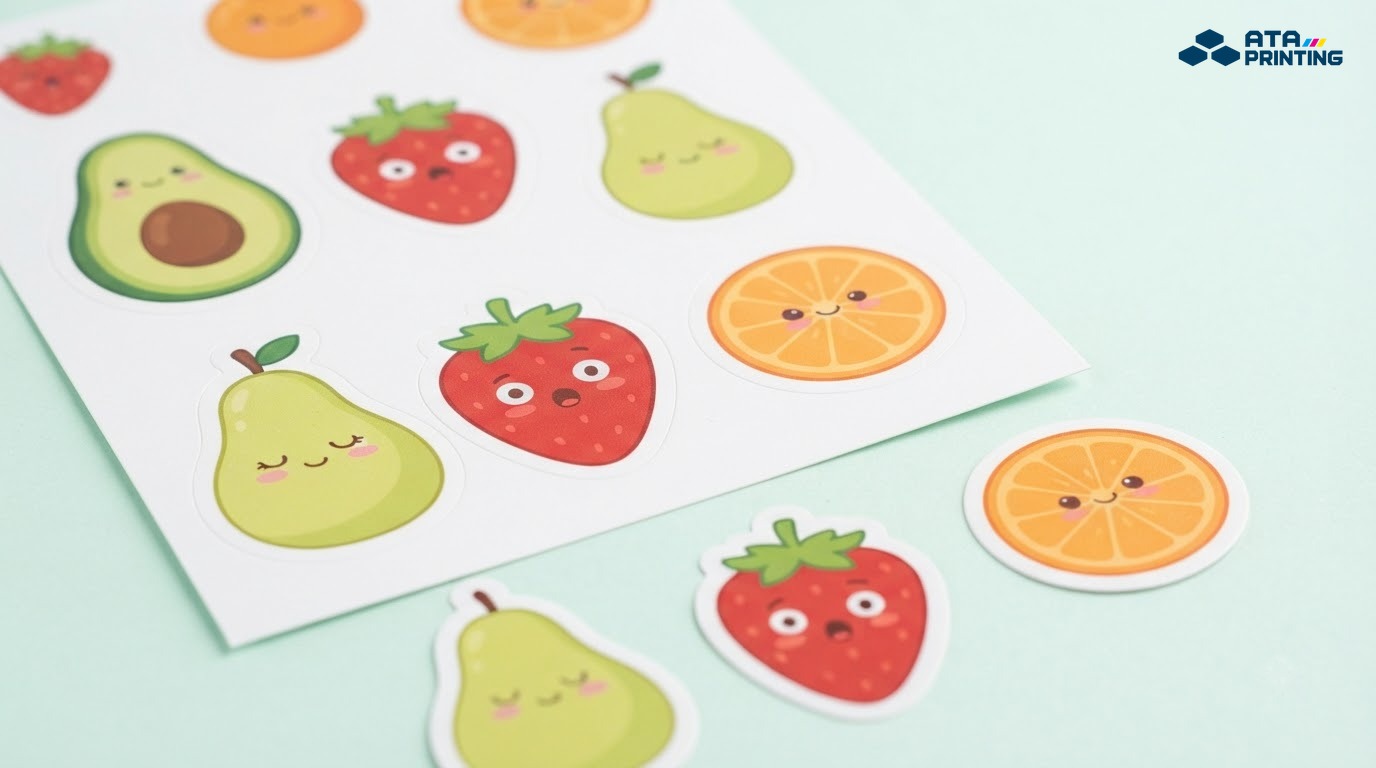 Sticker trái bơ, dâu tây, lê và lát cam với các biểu cảm ngộ nghĩnh