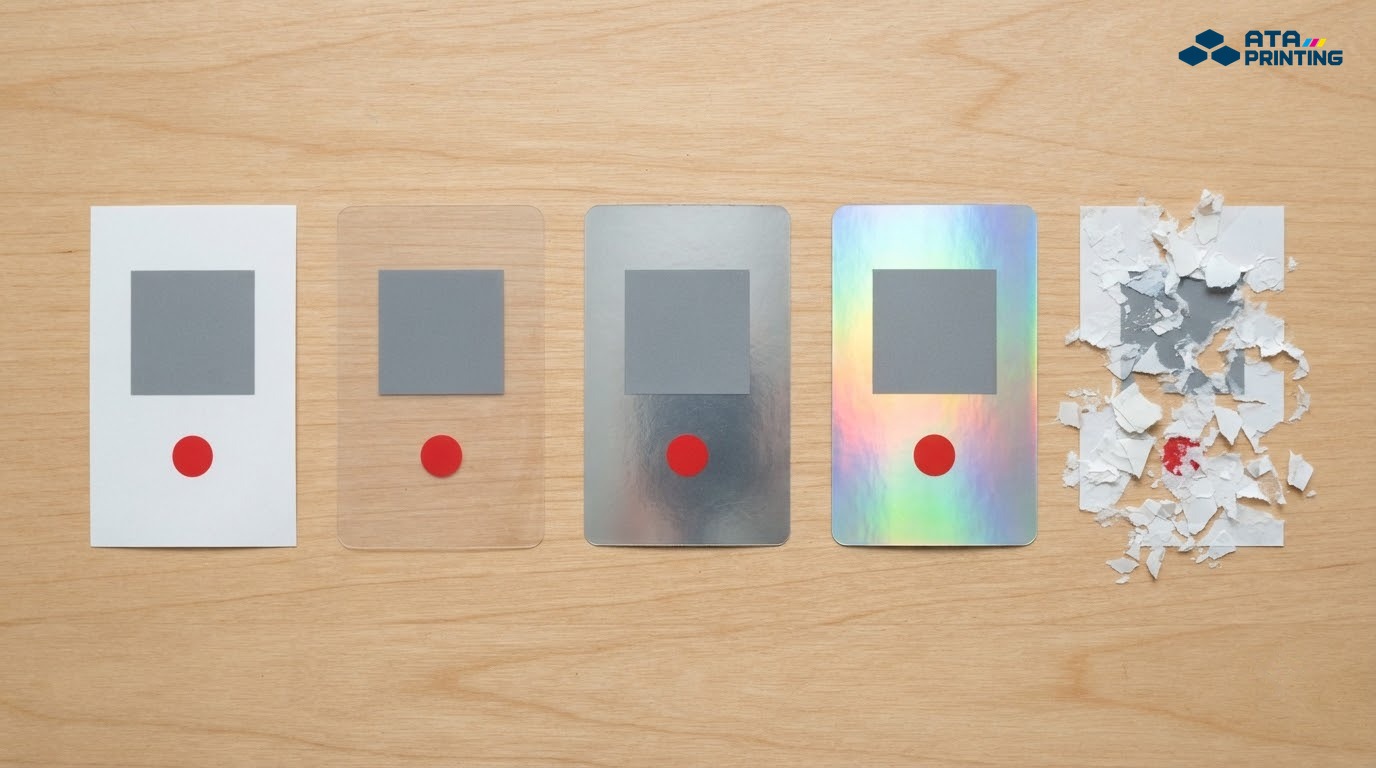 Mẫu tem decal giấy, nhựa trong, decal bạc, hologram và decal vỡ bị bóc rách