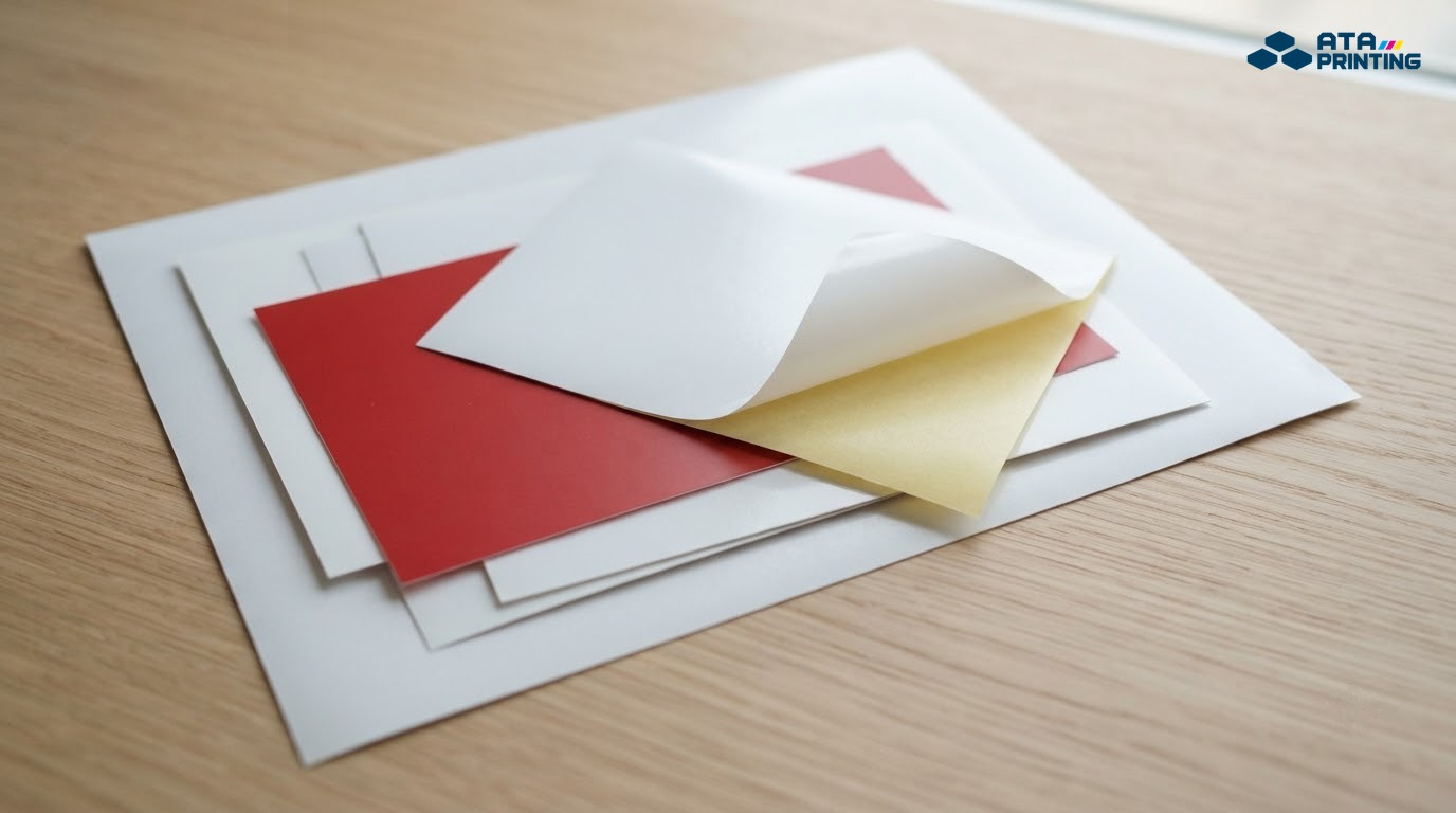 Các xấp decal dạng tờ khổ lớn và khổ nhỏ xếp chồng lệch